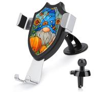 Jubonexis Pumpkin Gnome Stained Glass Car Phone Holder Mount Triangle Clip Base Air Vent Cell Phone Car Mount Automotive Accessories for 4-6 Inches Cell Smartphones