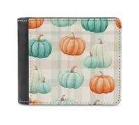Jubonexis Pumpkin Gourds on Checkered Soft PU Leather Bifold Wallet, Coin Purse Credit Pass Case, Durable Card-Holder Slim Billfold for Men Woman Money Storage