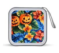 Jubonexis Pumpkin Hibiscus Palm Leaves CD Case DVD Storage Case Portable for Car Home Travel