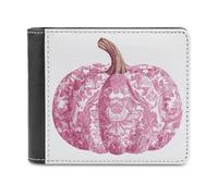 Jubonexis Pumpkin in Pastel Pink Soft PU Leather Bifold Wallet, Coin Purse Credit Pass Case, Durable Card-Holder Slim Billfold for Men Woman Money Storage