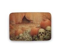 Jubonexis Pumpkins And Skulls Halloween Dark Horror Bathroom Door Rug Mat, Extra Soft Coral Velvet Floor Mat, Rapid Water Absorption Non Slip Comfortable Bath Rugs Mats 15.7"x23.6"