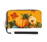 Jubonexis Pumpkins Gourds and Fall Leaves PU Leather Clutch Long Bifold Wallet, Coin Purse Credit Pass Case, Durable Card-Holder Money Storage for Women Men