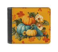 Jubonexis Pumpkins Gourds and Fall Leaves Soft PU Leather Bifold Wallet, Coin Purse Credit Pass Case, Durable Card-Holder Slim Billfold for Men Woman Money Storage