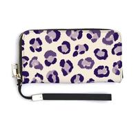 Jubonexis Purple and White Leopard Pattern PU Leather Clutch Long Bifold Wallet, Coin Purse Credit Pass Case, Durable Card-Holder Money Storage for Women Men