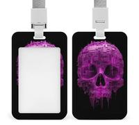 Jubonexis Purple Color Lights Skull ID Badge Holder Retractable Clip Card Holder Card Protector Name Badge Name Tag for Work Office Doctor Nurse