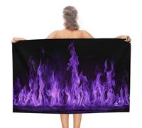 Jubonexis Purple Flame Beach Towel Sand Free Microfiber Large Shower Towels Multipurpose Absorbent for Bathroom Pool 130x80 CM
