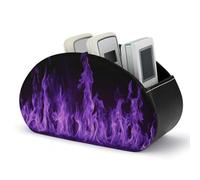 Jubonexis Purple Flame Remotes Control Holder with 5 Compartments Leather TV Remote Caddy Storage Box Desktop Organizer
