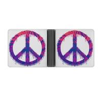 Jubonexis Purple Peace Sign Symbol Tie Die Soft PU Leather Bifold Wallet, Coin Purse Credit Pass Case, Durable Card-Holder Slim Billfold for Men Woman Money Storage
