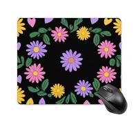 Jubonexis Purple Pink Yellow Daisy Flowers on Black Mouse Pad, Small Office Computer Mouse Pads for Desk Laptop with Non-Slip Rubber Base Mouse Mat, Gaming Mouse Pads