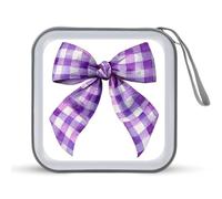 Jubonexis Purple White Checker Ribbon Bow CD Case DVD Storage Case Portable for Car Home Travel