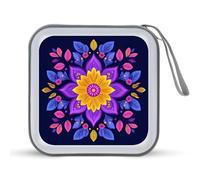 Jubonexis Purple Yellow Flowers Leaves Pattern CD Case DVD Storage Case Portable