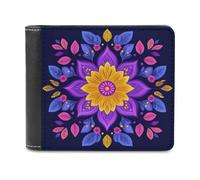Jubonexis Purple Yellow Flowers Leaves Pattern Soft PU Leather Bifold Wallet, Coin Purse Credit Pass Case, Durable Card-Holder Slim Billfold for Men Woman Money Storage