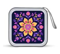 Jubonexis Purple Yellow Flowers Pattern CD Case DVD Storage Case Portable