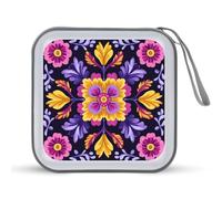 Jubonexis Purple Yellow Pink Flowers Pattern CD Case DVD Storage Case Portable
