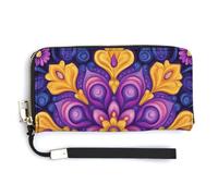 Jubonexis Purple Yellow Pink Flowers PU Leather Clutch Long Bifold Wallet, Coin Purse Credit Pass Case, Durable Card-Holder Money Storage for Women Men