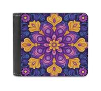 Jubonexis Purple Yellow Pink Flowers Soft PU Leather Bifold Wallet, Coin Purse Credit Pass Case, Durable Card-Holder Slim Billfold for Men Woman Money Storage