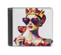 Jubonexis Queen Crown Heart-Shaped Sunglasses Geometric Soft PU Leather Bifold Wallet, Coin Purse Credit Pass Case, Durable Card-Holder Slim Billfold for Men Woman Money Storage