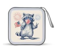 Jubonexis Raccoon Holding Small American Flag CD Case DVD Storage Case Portable