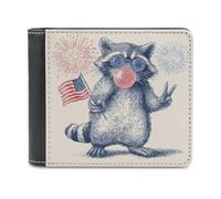 Jubonexis Raccoon Holding Small American Flag Soft PU Leather Bifold Wallet, Coin Purse Credit Pass Case, Durable Card-Holder Slim Billfold for Men Woman Money Storage