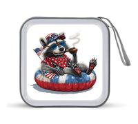 Jubonexis Raccoon on Red White Blue Inflatable Float CD Case DVD Storage Case Portable