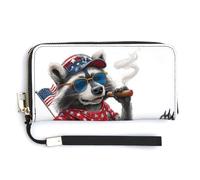 Jubonexis Raccoon on Red White Blue Inflatable Float PU Leather Clutch Long Bifold Wallet, Coin Purse Credit Pass Case, Durable Card-Holder Money Storage for Women Men