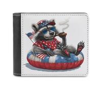Jubonexis Raccoon on Red White Blue Inflatable Float Soft PU Leather Bifold Wallet, Coin Purse Credit Pass Case, Durable Card-Holder Slim Billfold for Men Woman Money Storage