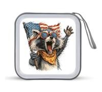 Jubonexis Raccoon Wearing Sunglasses American Flag CD Case DVD Storage Case Portable for Car Home Travel