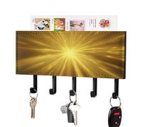 Jubonexis Radial Light Beams Glowing Bright Yellow Wall Mount with 5 Hooks Acrylic Key Rack for Home Office Entryway