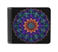 Jubonexis Radiant Mandala in Neon Colors Soft PU Leather Bifold Wallet, Coin Purse Credit Pass Case, Durable Card-Holder Slim Billfold for Men Woman Money Storage