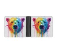 Jubonexis Rainbow Colored Polar Bear Face Soft PU Leather Bifold Wallet, Coin Purse Credit Pass Case, Durable Card-Holder Slim Billfold for Men Woman Money Storage