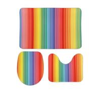 Jubonexis Rainbow-colored Vertical Stripes Bathroom Rugs Sets 3 Piece - Bath Mats,U-Shape Toilet Lid Cover,Contour Mat,Shower Mats Bath Rug Mat for Bathroom Tub Toilet