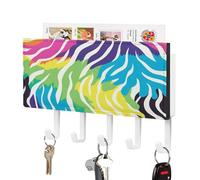 Jubonexis Rainbow-Colored Zebra Leopard Stripes Key Holder for Wall Mail Organizer Wall Mount with 5 Hooks Acrylic Key Rack for Home Office Entryway