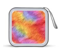Jubonexis Rainbow Faux Fur Texture Soft Flame CD Case DVD Storage Case Portable for Car Home Travel