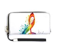 Jubonexis Rainbow Music Note PU Leather Clutch Long Bifold Wallet, Coin Purse Credit Pass Case, Durable Card-Holder Money Storage for Women Men