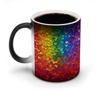 Jubonexis Rainbow of Hearts Color Changing Mugs Heat Changing Ceramic Coffee Mug Novelty Funny Tea Water Cup 11OZ