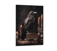 Jubonexis Raven on Several Books Dark Gothic Wall Art Poster Canvas Print Painting Aesthetic Picture for Living Room Farmhouse Decor Unframed 12x18inch(30x45cm)