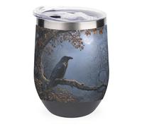 Jubonexis Raven on The Branch of Oak Tree Wine Tumbler Stainless Steel Insulated Mug Double Wall Water Cup with Lid 12 Oz