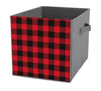 Jubonexis Red And Black Checkered Pattern Simple Cube Storage Bins Storage Cubes Foldable Decorative Fabric Storage Baskets Home Organizers with Handles for Shelves,Closet, 27x27 CM
