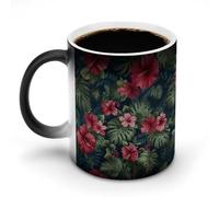 Jubonexis Red and Pink Hibiscus Flowers Color Changing Mugs Heat Changing Ceramic Coffee Mug Novelty Funny Tea Water Cup 11OZ