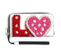 Jubonexis Red and Pink Word Love PU Leather Clutch Long Bifold Wallet, Coin Purse Credit Pass Case, Durable Card-Holder Money Storage for Women Men