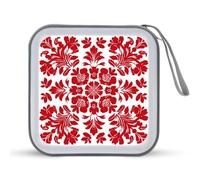 Jubonexis Red and White Simple Flower Pattern CD Case DVD Storage Case Portable