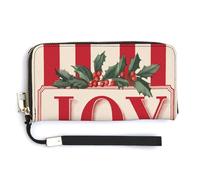 Jubonexis Red and White Striped with Joy PU Leather Clutch Long Bifold Wallet, Coin Purse Credit Pass Case, Durable Card-Holder Money Storage for Women Men
