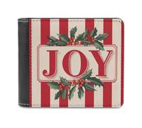 Jubonexis Red and White Striped with Joy Soft PU Leather Bifold Wallet, Coin Purse Credit Pass Case, Durable Card-Holder Slim Billfold for Men Woman Money Storage