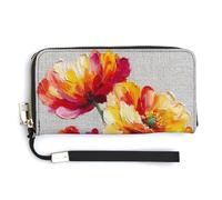 Jubonexis Red and Yellow Poppies PU Leather Clutch Long Bifold Wallet, Coin Purse Credit Pass Case, Durable Card-Holder Money Storage for Women Men