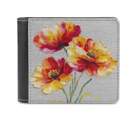 Jubonexis Red and Yellow Poppies Soft PU Leather Bifold Wallet, Coin Purse Credit Pass Case, Durable Card-Holder Slim Billfold for Men Woman Money Storage