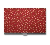 Jubonexis Red Background with Golden Spots Business Card Holder, Pocket Slim Metal Business Card Case for Women Men