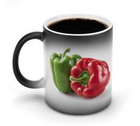 Jubonexis Red Bell Peppers Green Color Changing Mugs Heat Changing Ceramic Coffee Mug Novelty Funny Tea Water Cup 11OZ