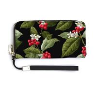 Jubonexis Red Berries with White Flowers PU Leather Clutch Long Bifold Wallet, Coin Purse Credit Pass Case, Durable Card-Holder Money Storage for Women Men
