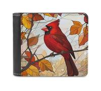 Jubonexis Red Bird on A Branch Soft PU Leather Bifold Wallet, Coin Purse Credit Pass Case, Durable Card-Holder Slim Billfold for Men Woman Money Storage
