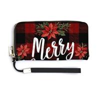 Jubonexis Red Black Plaid Merry Christmas PU Leather Clutch Long Bifold Wallet, Coin Purse Credit Pass Case, Durable Card-Holder Money Storage for Women Men
